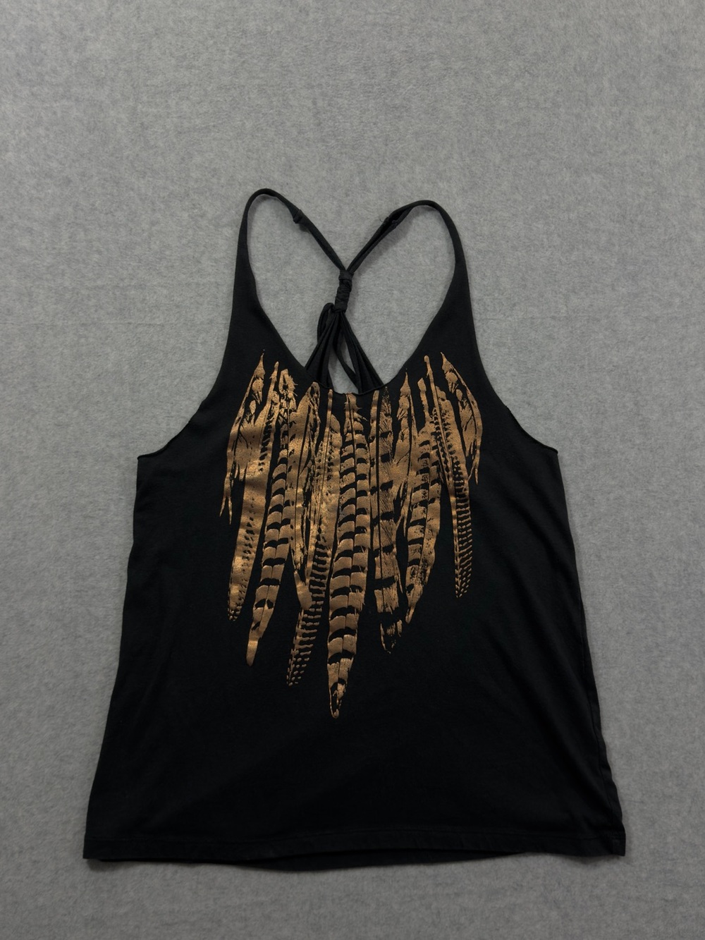 Fifth Sun Black & Gold Feather Graphic Scoop Neck Cami Tank Top Size M